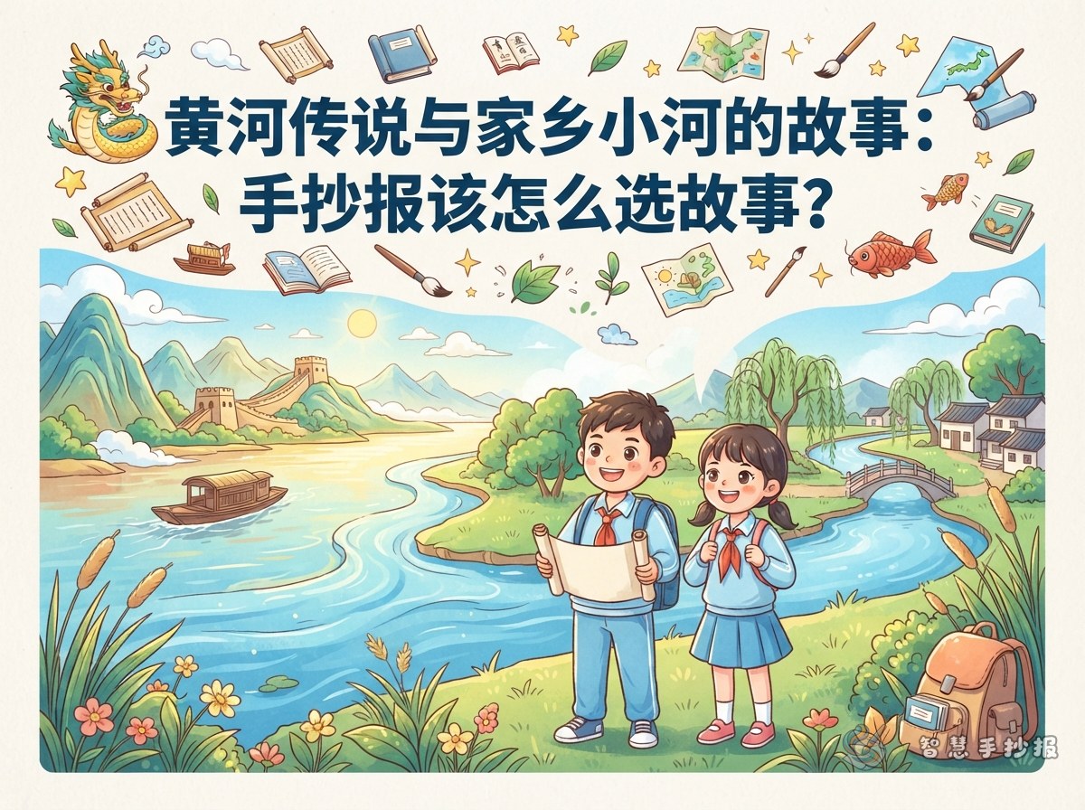 黄河传说和家乡小河的故事，手抄报该怎么选故事？ - 智慧手抄报专题封面图