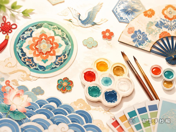 How can a Chinese traditional pattern color poster look more refined? - Sketch cover for Traditional Chinese Patterns and Color Aesthetics Handwritten Newspaper