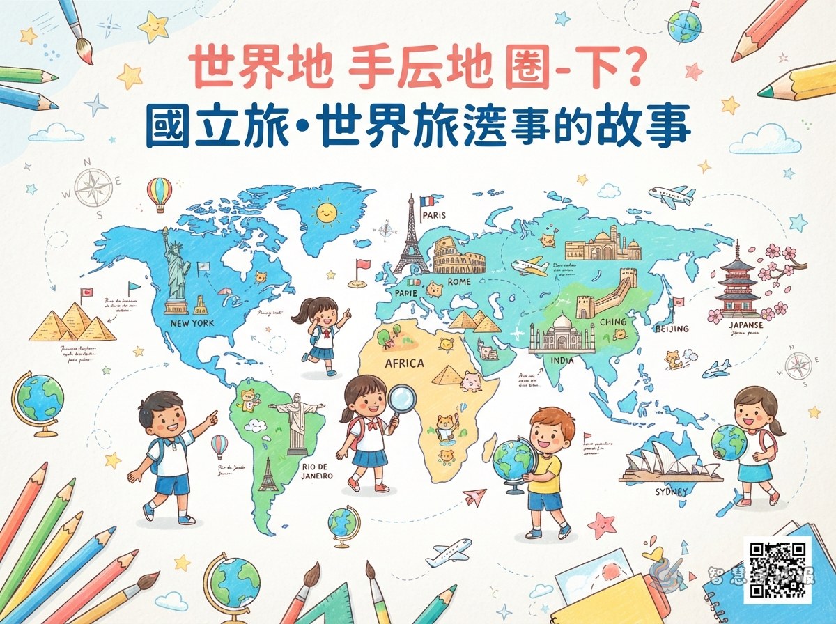 How to Draw a World Map Handwritten Poster with Famous Landmarks - Poster topic cover image