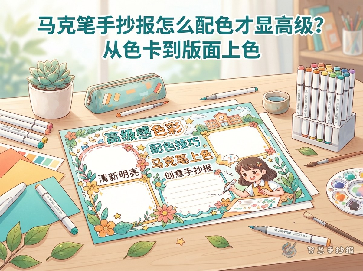 马克笔手抄报怎么配色才显高级？从色卡到版面上色 - 智慧手抄报专题封面图