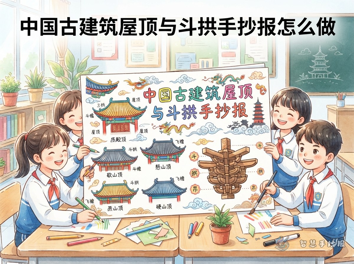 How to Make a Handwritten Newspaper About Ancient Chinese Roofs and Dougong - Poster topic cover image