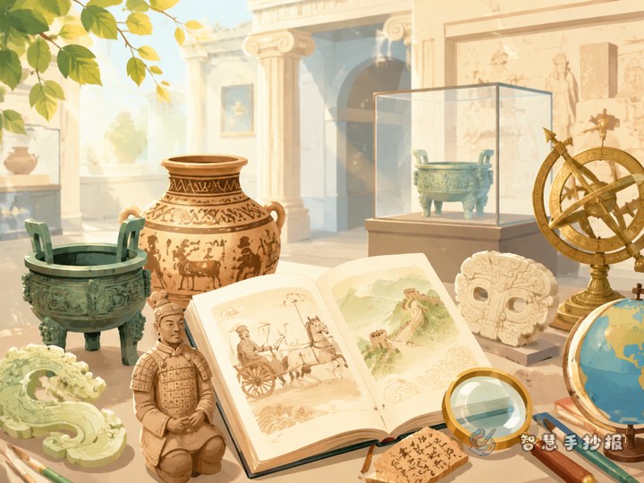 逛博物馆后的手抄报可以从哪些历史故事切入？ - 智慧手抄报线稿作品
