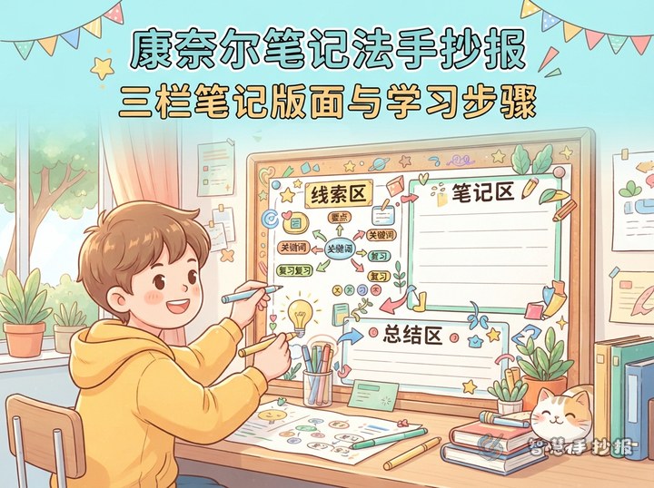 康奈尔笔记法手抄报怎么画？三栏笔记版面与学习步骤 - 相关内容封面