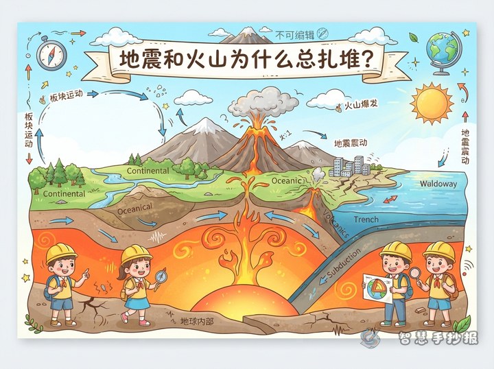 地震和火山为什么总扎堆？板块运动手抄报素材与版面安排 - 相关内容封面